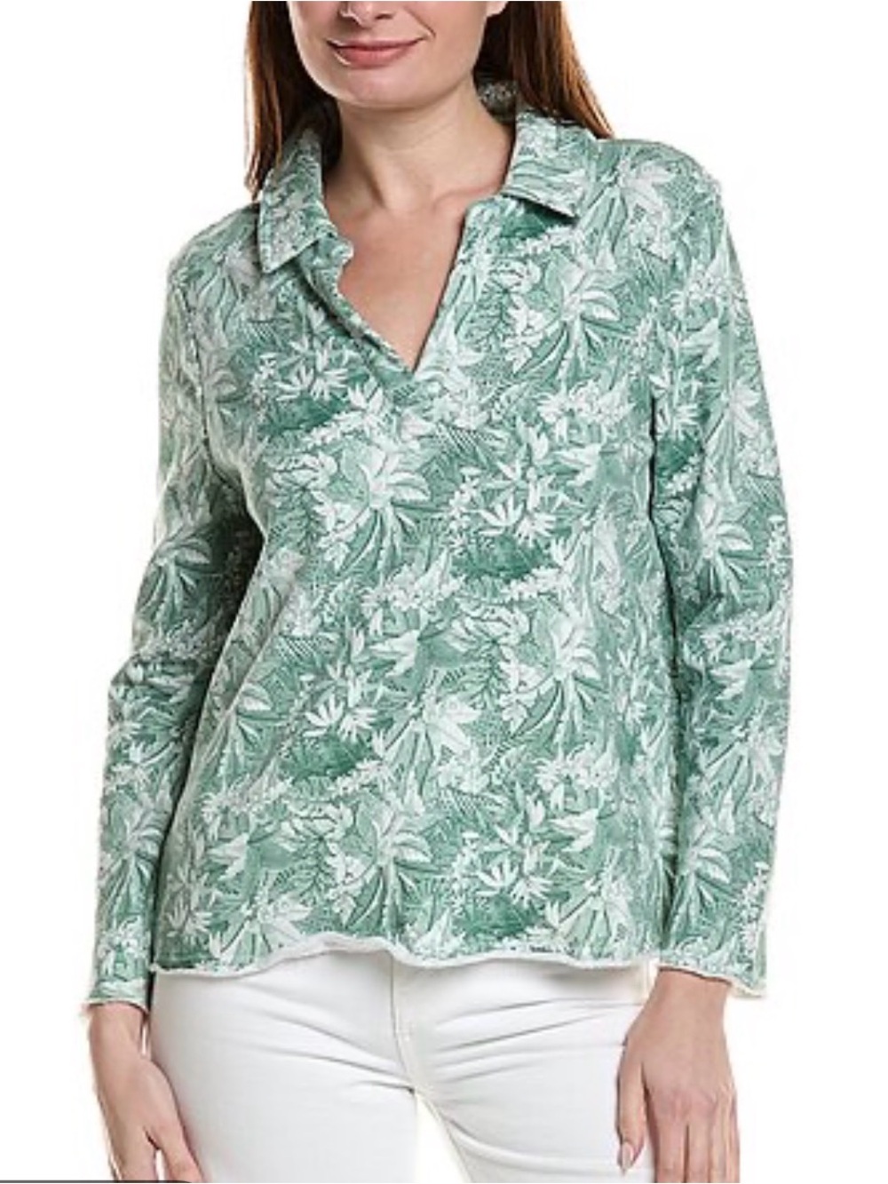 Tommy Bahama Popover Top in Green & White Botanical Print